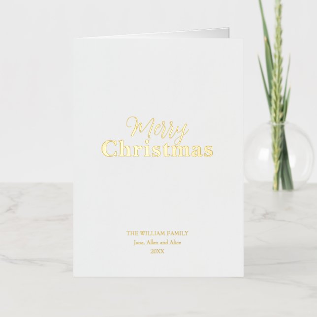 Christmas Minimalistic Elegant White and Gold Foil Holiday Card (Front)