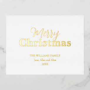 Christmas Minimalistic Elegant White and Gold Foil Holiday Postcard