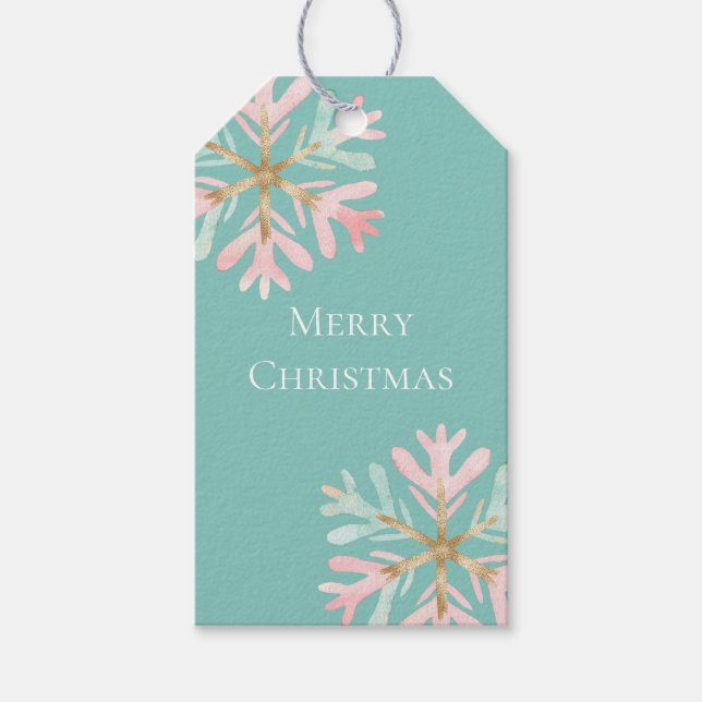 Christmas Mint Pink Snowflakes  Gift Tags (Front)