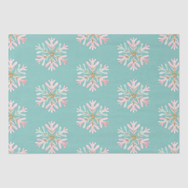 Christmas Mint Pink Snowflakes  Tissue Paper (Front)