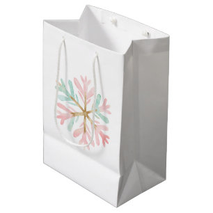 Christmas Mint Pink White Snowflake Medium Gift Bag