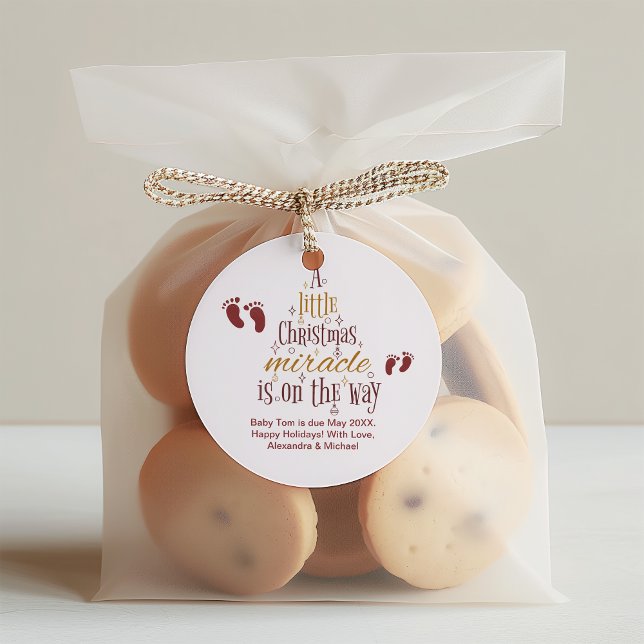  Christmas Miracle Pregnancy Announcement Classic Round Sticker (Creator Uploaded)