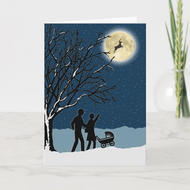 Christmas Miracles for Family, Deer in the Moon Holiday Card (Front)