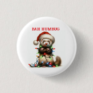 Christmas Mischief Ferret in Christmas Lights 3 Cm Round Badge