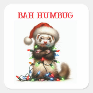 Christmas Mischief Ferret in Christmas Lights Square Sticker