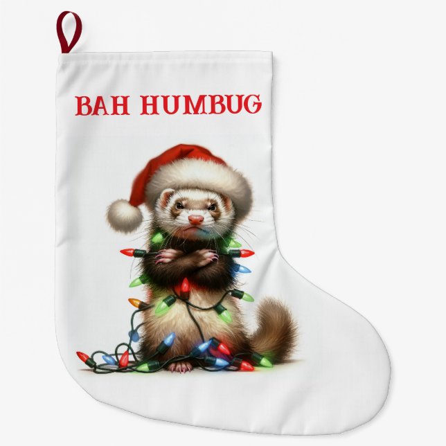 Christmas Mischief Ferret tangled Large Christmas Stocking (Front)