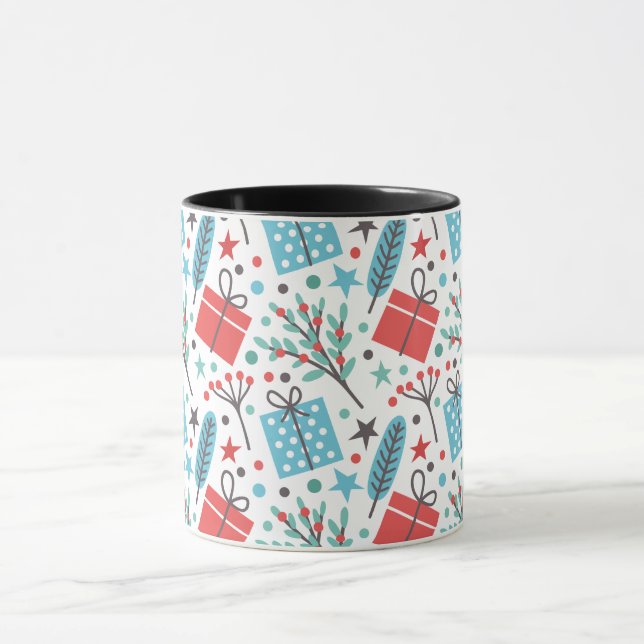 Christmas Mistletoe and Gift Pattern Mug (Center)