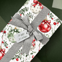 Christmas Mistletoe Bauble Greenery Wrapping Paper