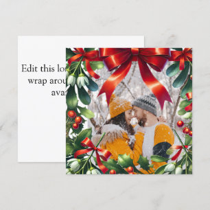 Christmas mistletoe border with red bow holiday card