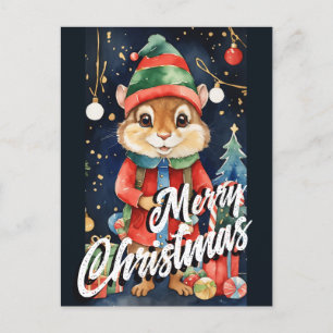 Christmas Mistletoe Chipmunk Greeting Postcard