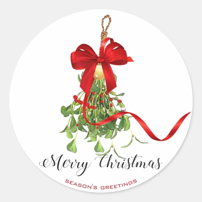 Christmas Mistletoe Classic Round Sticker (Front)