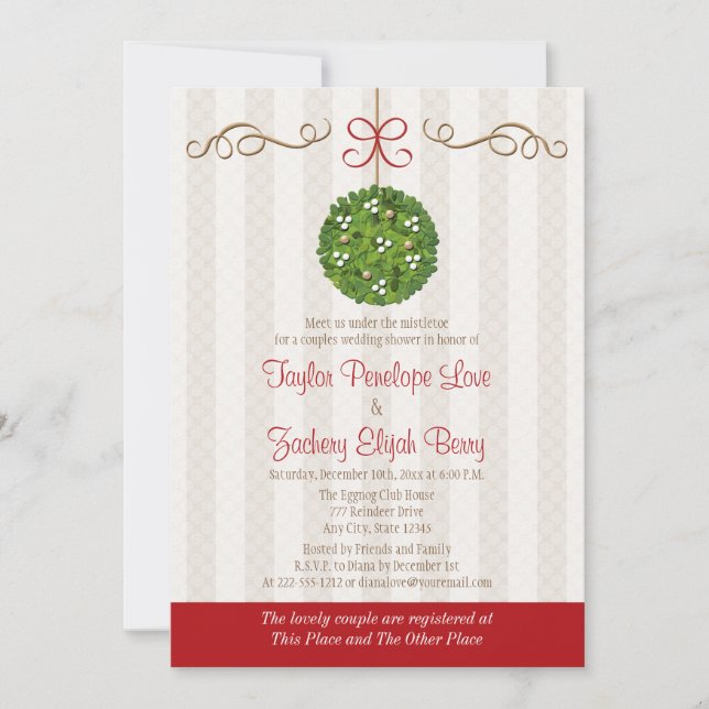 CHRISTMAS MISTLETOE COUPLES WEDDING SHOWER INVITATION (Front)