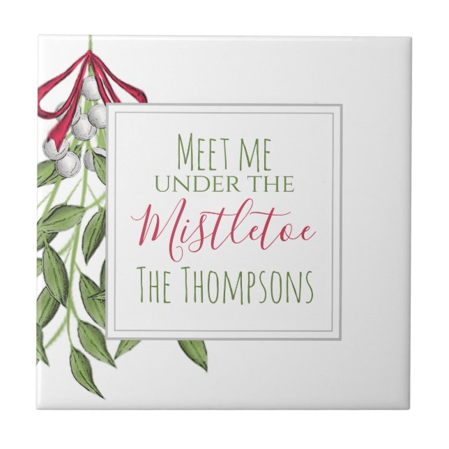 Christmas Mistletoe Cute Holiday Greenery Foliage Tile (Front)