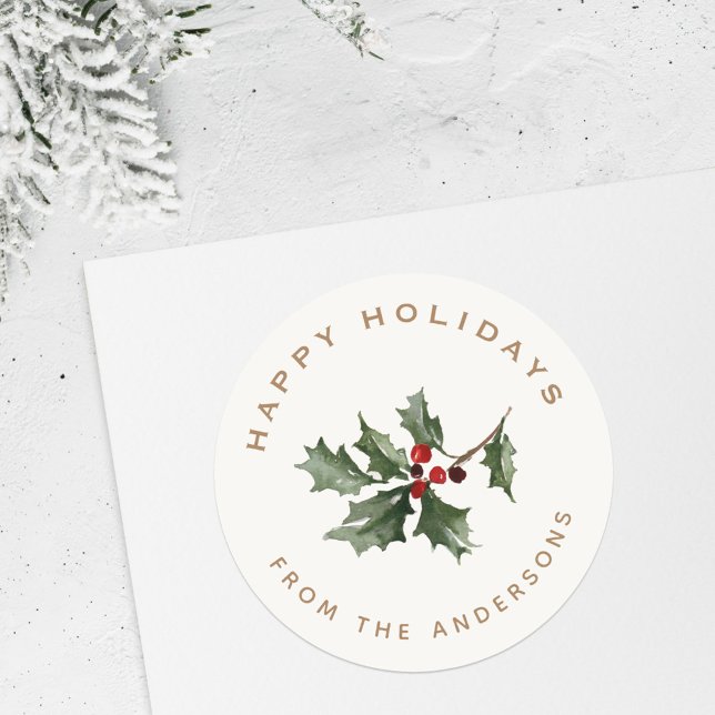 Christmas Mistletoe Family Name Gift Classic Round Sticker (Creator Uploaded)