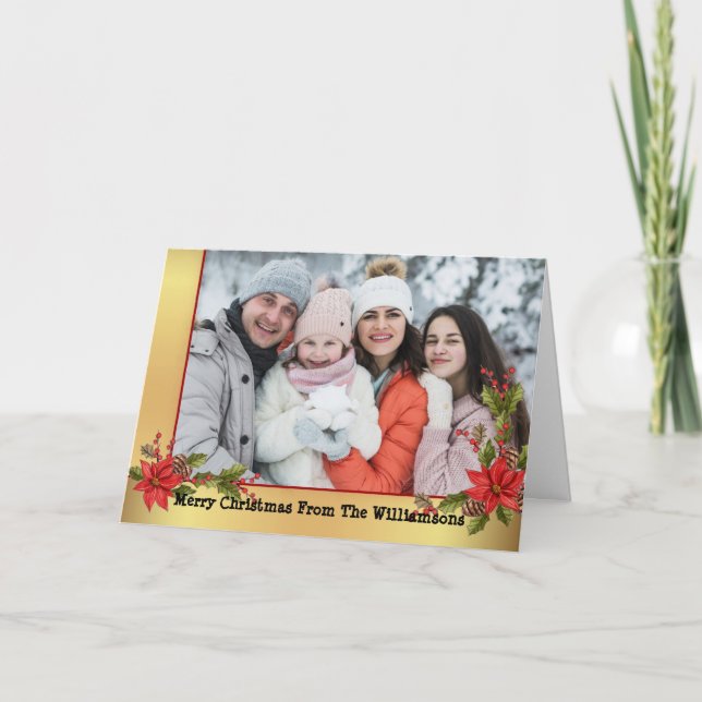 Christmas Mistletoe Gold Frame Christmas Photo Holiday Card (Front)