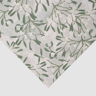 Christmas Mistletoe Green & White Botanical Tissue Paper