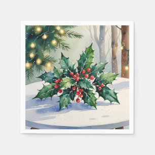 Christmas Mistletoe Holiday Watercolor Napkin