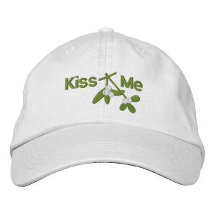 Christmas Mistletoe Kiss Me Embroidered Hat