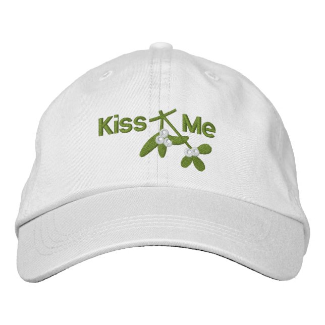 Christmas Mistletoe Kiss Me Embroidered Hat (Front)