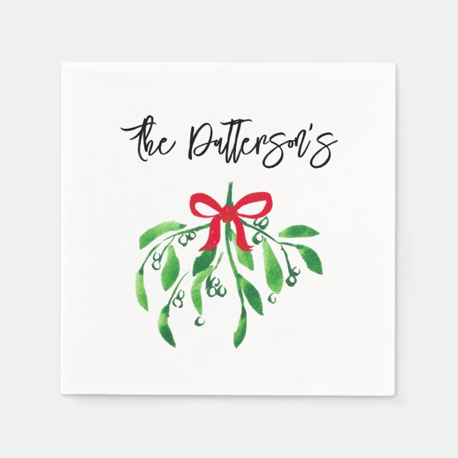 Christmas Mistletoe Name Festive Holiday Party Napkin (Front)