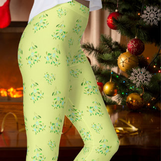 Christmas Mistletoe on Key Lime Leggings