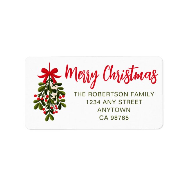 Christmas mistletoe red bow label (Front)