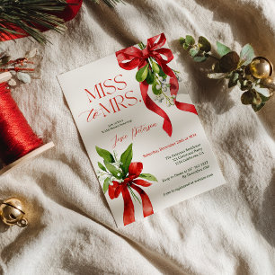 Christmas Mistletoe Red Bow Miss to Mrs Bridal Invitation