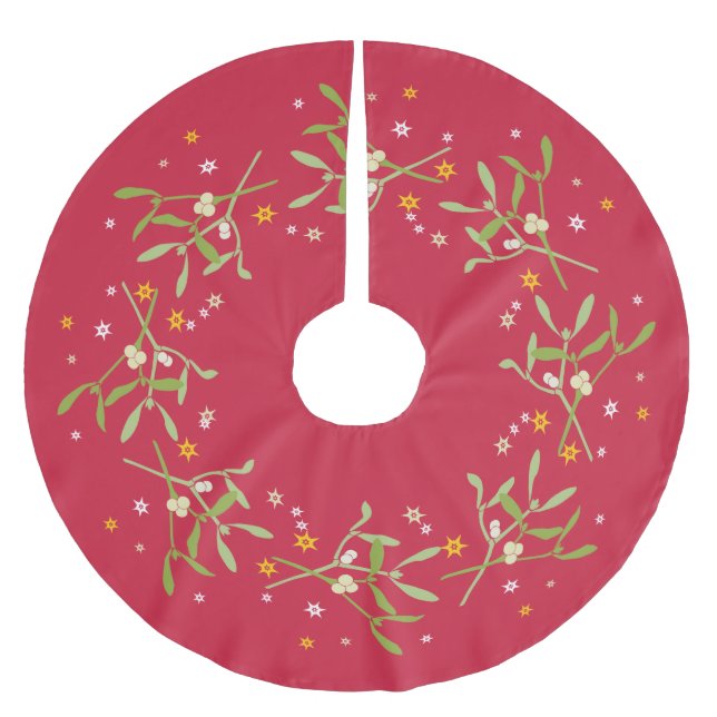 Christmas mistletoe red green christmas tree skirt (Front)