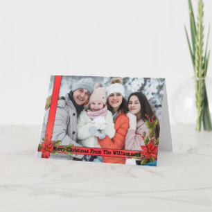 Christmas Mistletoe Red Ribbon Frame Photo Holiday Card