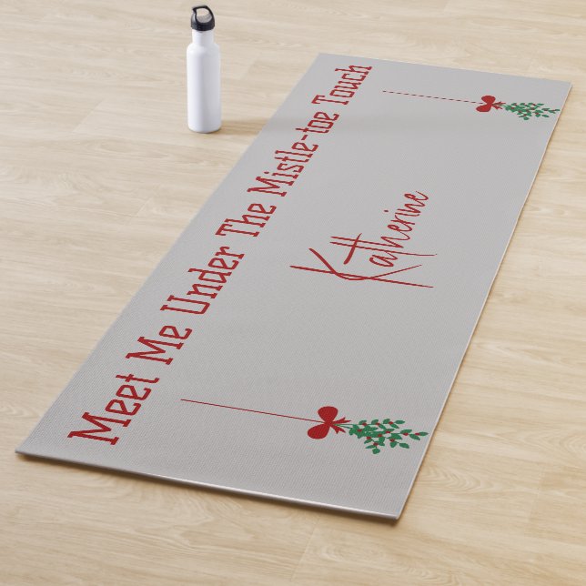 Christmas Mistletoe Silver Sparkle Red Script Name Yoga Mat (In Situ)