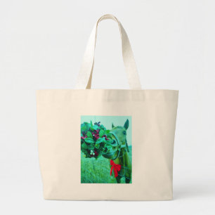 Christmas Mistletoe Teal Horse Large Tote Bag