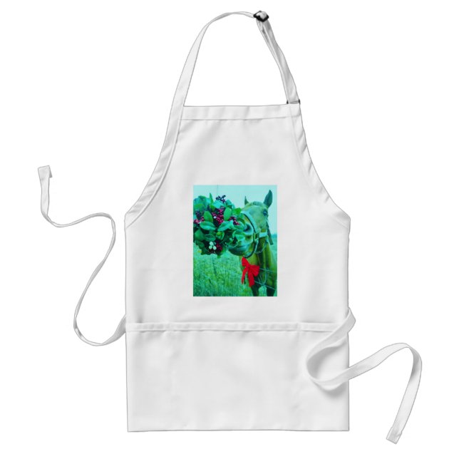 Christmas Mistletoe Teal Horse Standard Apron (Front)