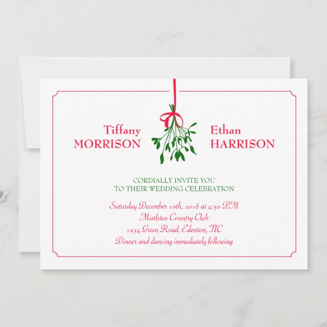 Christmas Mistletoe Wedding Invitation (Front)