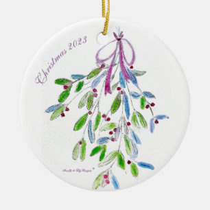 Christmas Mistletoe with poem Ceramic Tree Decoration