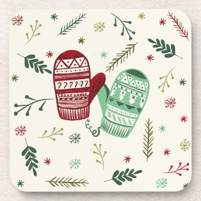 Christmas Mittens Beverage Coaster (Front)