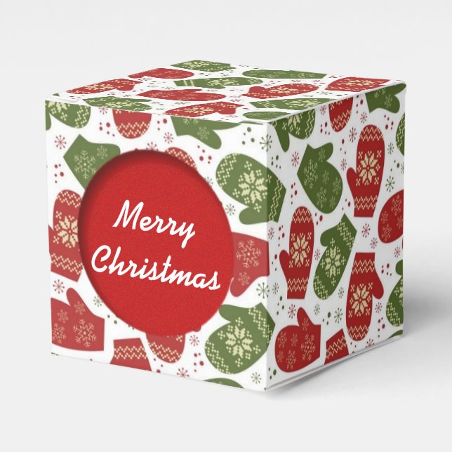 Christmas Mittens Pattern Cube Favour Box (Front Side)