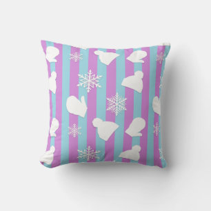 Christmas Mittens, Winter Hats and White Snowflake Cushion