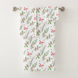 Christmas Mixed Botanical Pattern Bath Towel Set