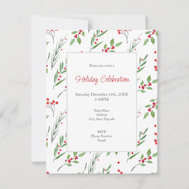 Christmas Mixed Botanical Pattern Invitation (Front)