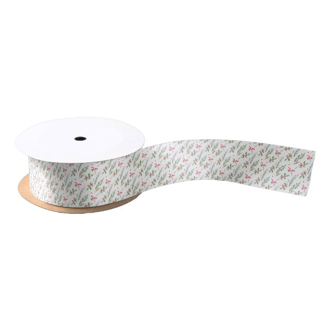 Christmas Mixed Botanical Pattern   Satin Ribbon (Spool)