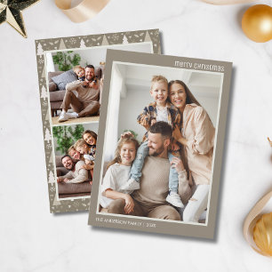 Christmas Modern 4 Family Photo Collage Taupe Holiday Card