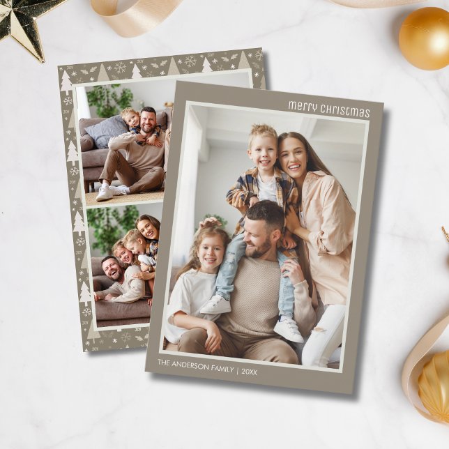Christmas Modern 4 Family Photo Collage Taupe Holiday Card (Christmas Modern 4 Family Photo Collage Taupe Holiday Card)