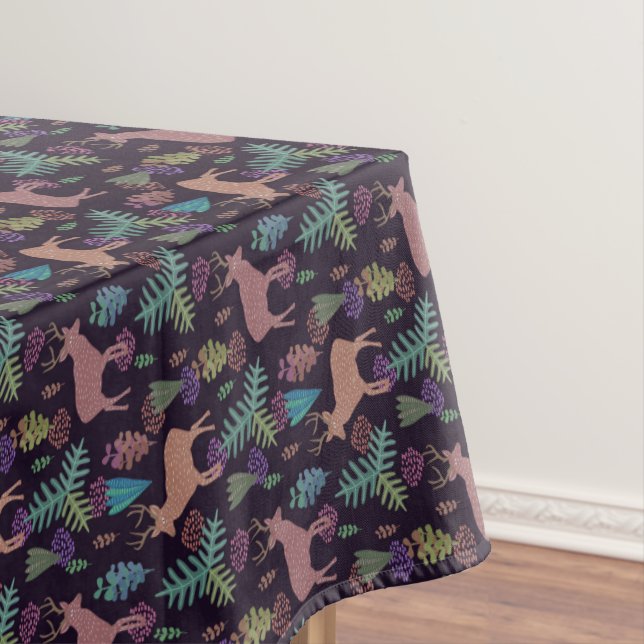 Christmas Modern Abstract Deer Leaves Flowers Tablecloth (In Situ)