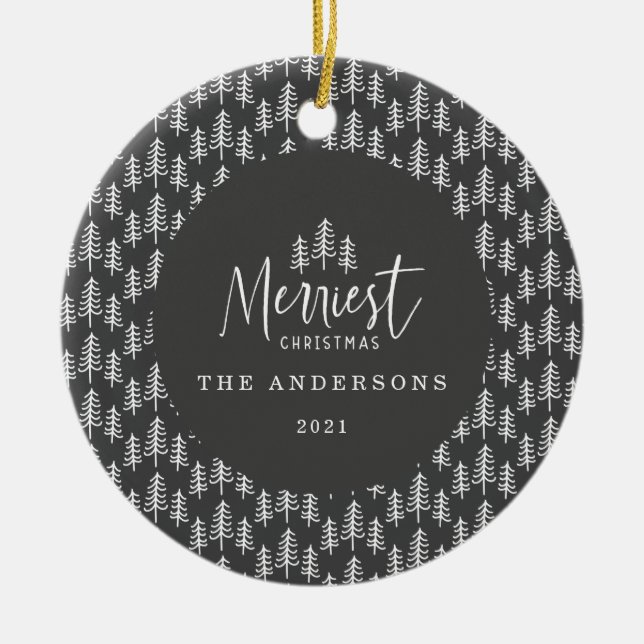 Christmas modern black white japandi  ceramic tree decoration (Front)