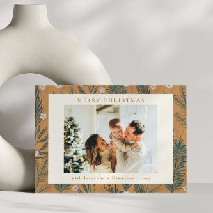 Christmas Modern Boho Botanical Greenery Two Photo Holiday Card
