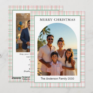 Christmas Modern Dusty Rose Sage Plaid 2 Arc Photo Holiday Card