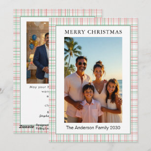 Christmas Modern Dusty Rose Sage Plaid 2 Photo Holiday Card