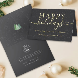 Christmas Modern Elegant Script Business Logo Gold Foil Holiday Card