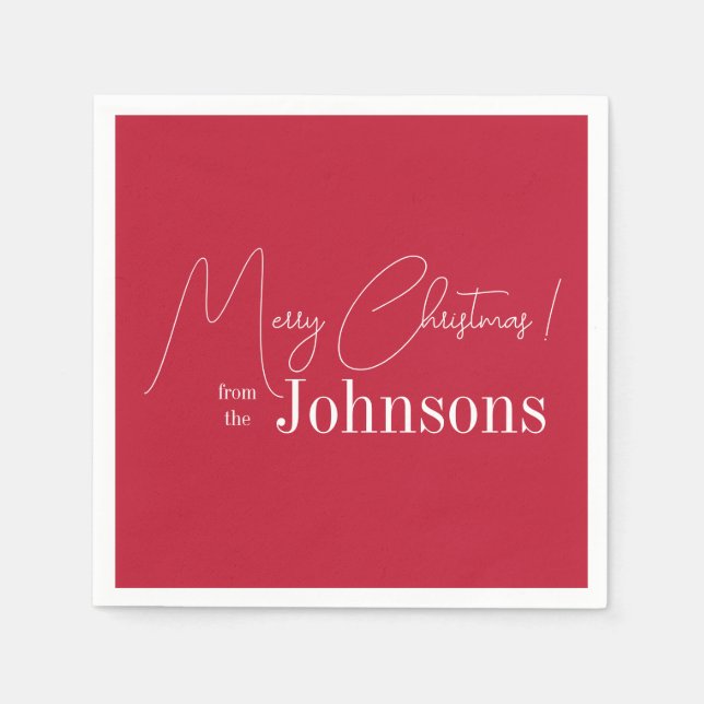 Christmas Modern Family Red Merry Christmas Party Napkin (Front)