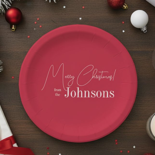 Christmas Modern Family Red Merry Christmas Party Paper Plate (Creator Uploaded)